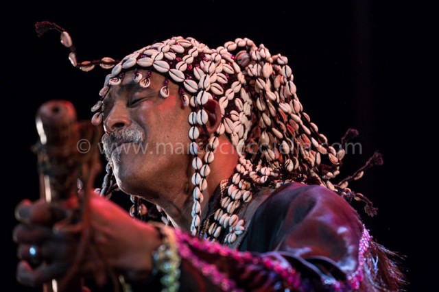 Maalem Abdelkbir Merchane during his performance at the concert in place  Moulay Hassan During Festival