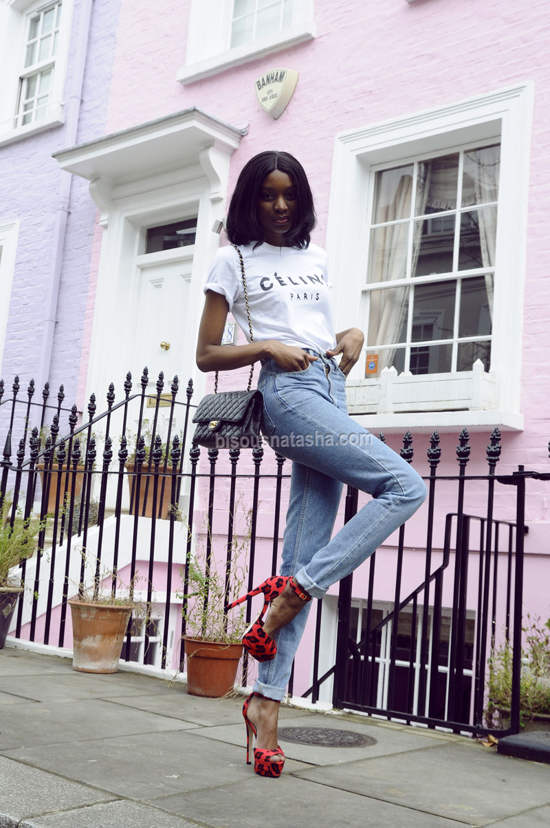 T-Shirt : Celine Paris, Jeans : American Apparel, Bag : Chanel, Heels : Kurt Geiger, Bracelet : Phillipe Audibert. Bisous Natasha blog afrokanlife look 5