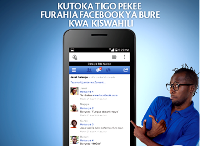 Facebook Kiswahili en Tanzanie sur le réseau Tigo Mobile