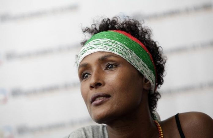 Human rights activist and top model Dirie from Somalia attends a news conference during the 4th World Meeting of Human Values and Culture of Lawfulness in Monterrey