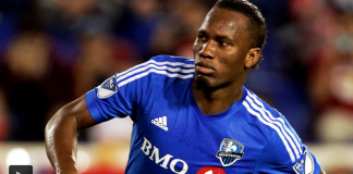 Regard de la mort: La célébration de Didier Drogba après son but vs Colorado Rapids Didier Drogba perfectly places his free kick